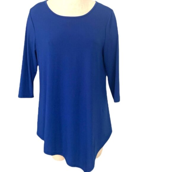 Kate & Mallory Asymmetric Hem Cutout Back Tunic Top Sz L Blue #188H - Picture 3 of 10